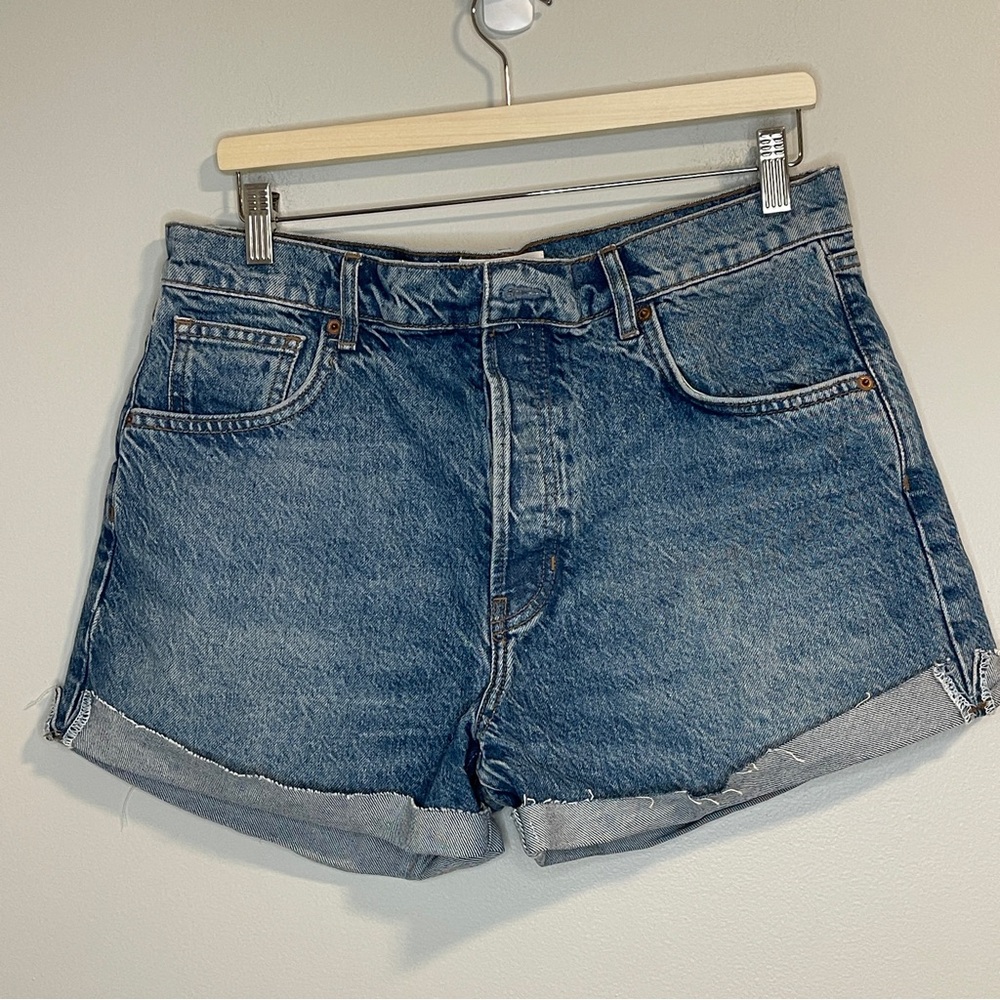 Reformation Charlie Cuffed High Rise Jean Shorts 31 Flaw